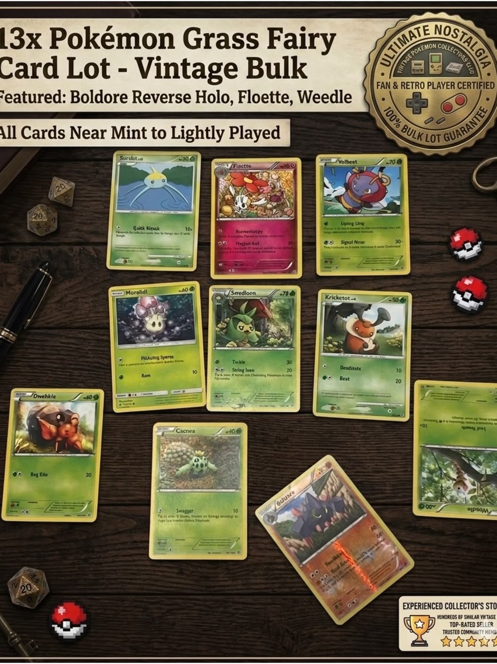 Lot 13 - 13x Pokemon Grass and Fairy TCG Lot Reverse Holo Boldore Bulk